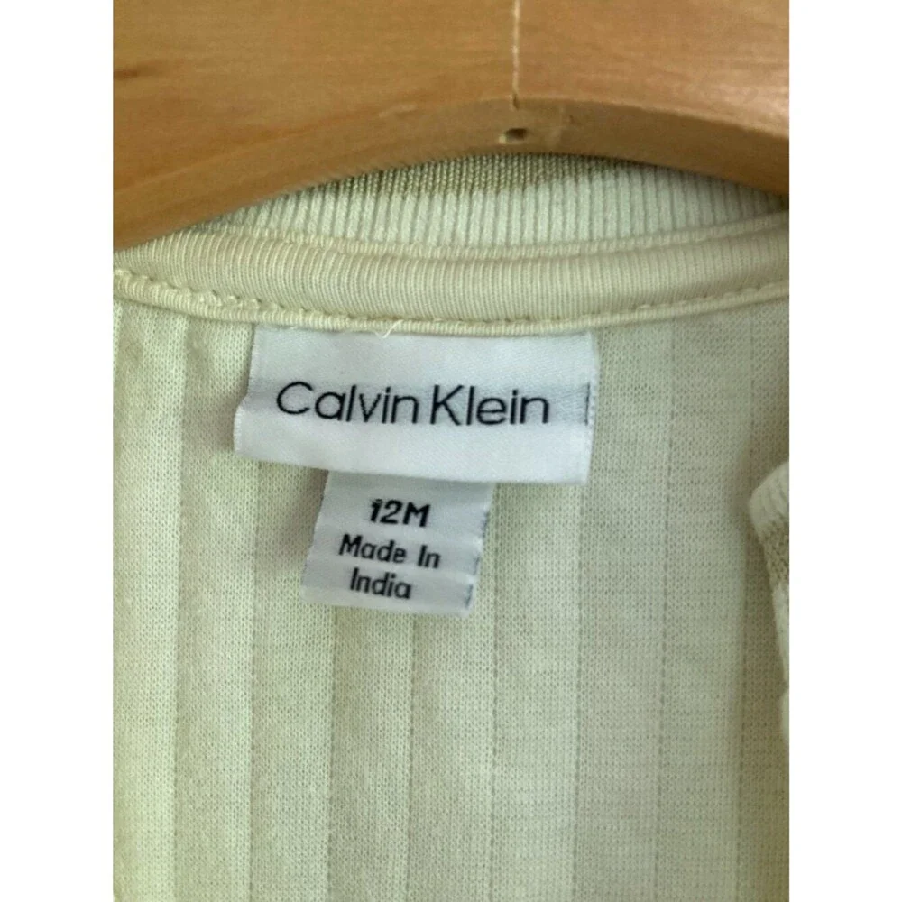 Calvin Klein Baby Long Sleeve Quilted Ribbed Sleeper Full Zip Pockets Cream 12M